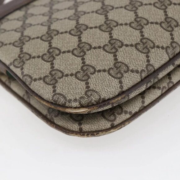 GUCCI GG Canvas Web Sherry Line Shoulder Bag PVC Leather Beige Green - Picture 11 of 16